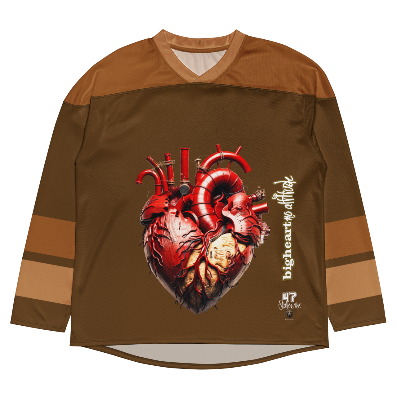 EISHOCKEY SUPPORTER TRIKOT ➽ BIG HEART / NO ATTITUDE ➽ BROWN